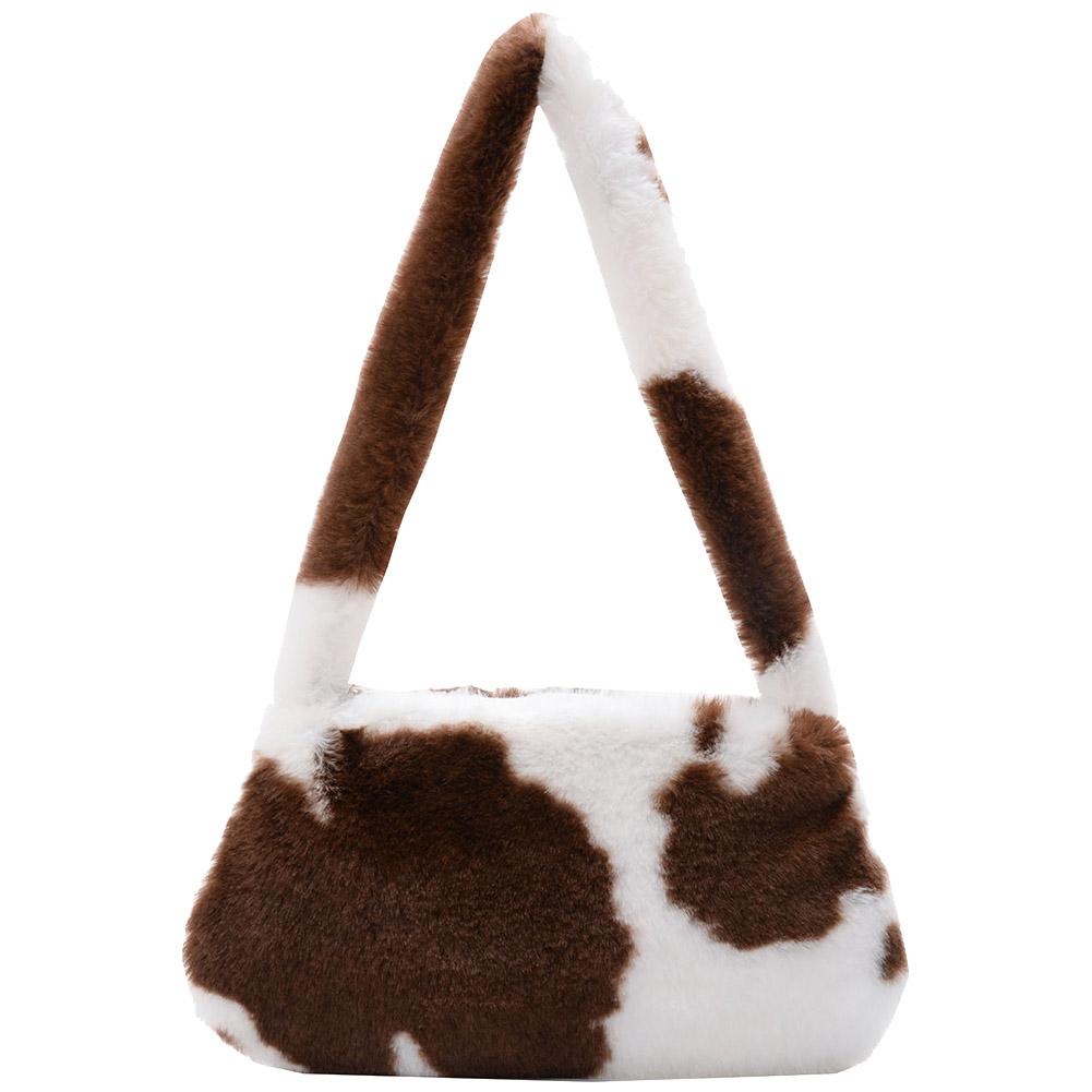 Retro Animal Pattern Underarm Bag Women Mini Plush Shoulder Handbags Purse