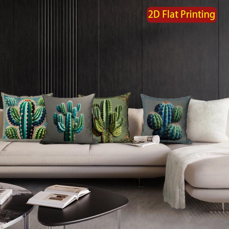 2D Set Of 4 Cactus Themed Decorative Pillow Covers Pattern Cushion Cover Suitable For Sofa Bedroom Car Pillow Cover