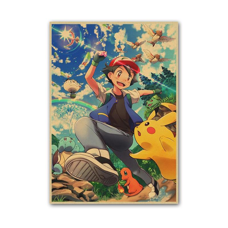 Vintage Pokemon Pikachu Squirtle Bulbasaur Poster Print Anime Canvas Painting Mural Children Bedroom Home Wall Art Decoration
