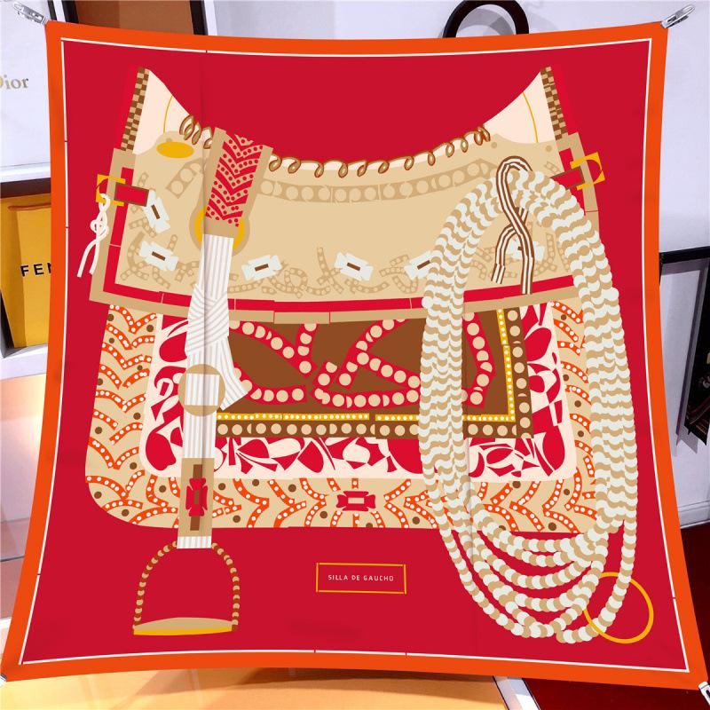 Spring New 90Cm Square Scarf Handmade Desktop Twill Silk High-End Shawl Headscarf Machine Curling Women Fashion Trend