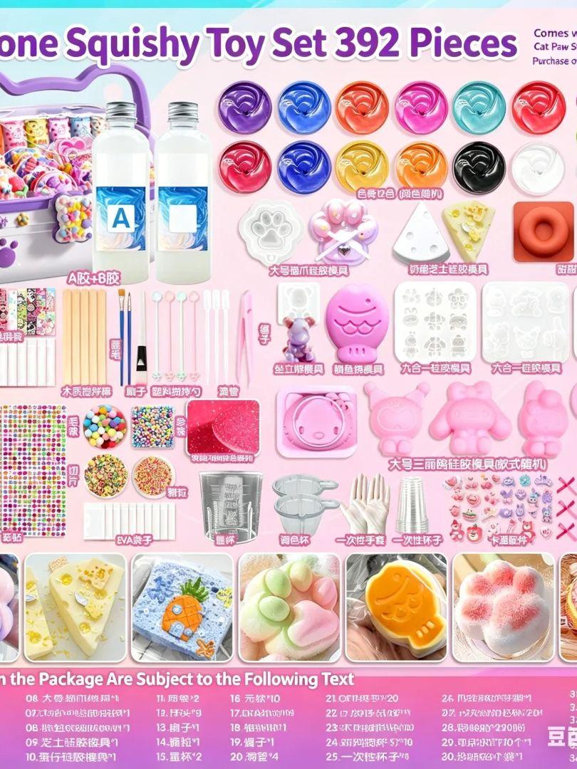 

392Pcs DIY Silicone Squishy Kit, Complete AB Glue Mold Set, Handmade Squeeze Toy Making Supplies, Creative Craft Toys for Kids M красный