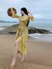 Plus Size Summer Chiffon Yellow Maxi Dress - Loose, Belly-Concealing Casual Beachwear