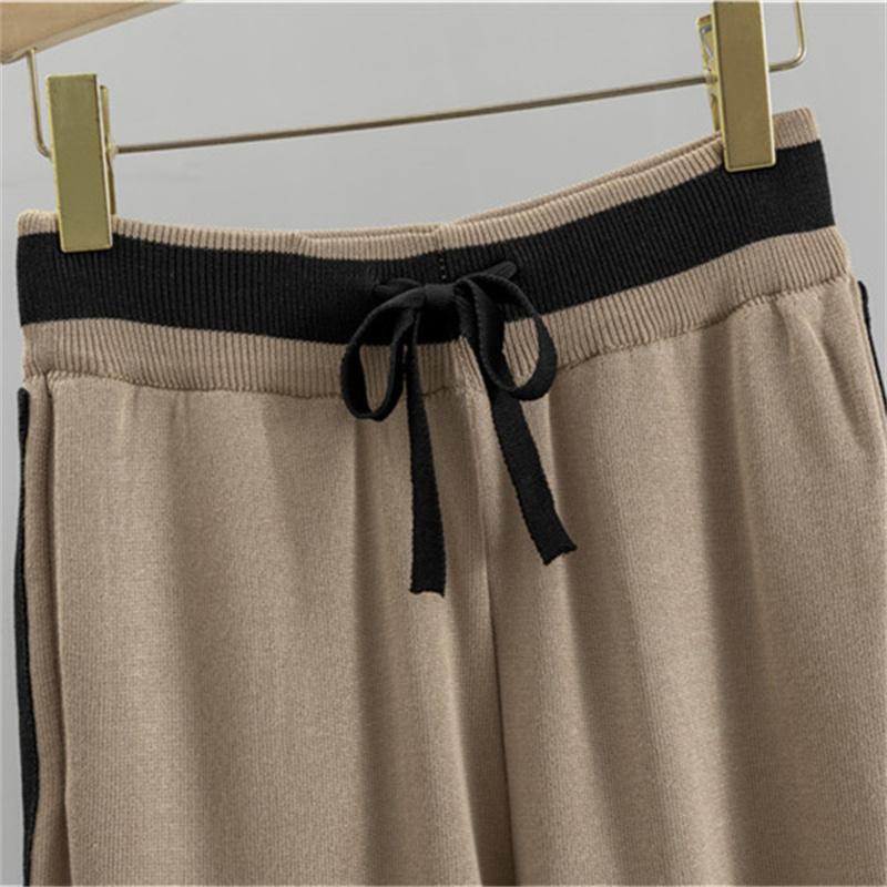 Damen Frühling und Herbst Mode Anzug Temperament Strickjacke Weitbein Hose Zweiteiliges Set