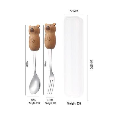 Ins Style Wooden Handle Little Bear Spoon & Fork Set