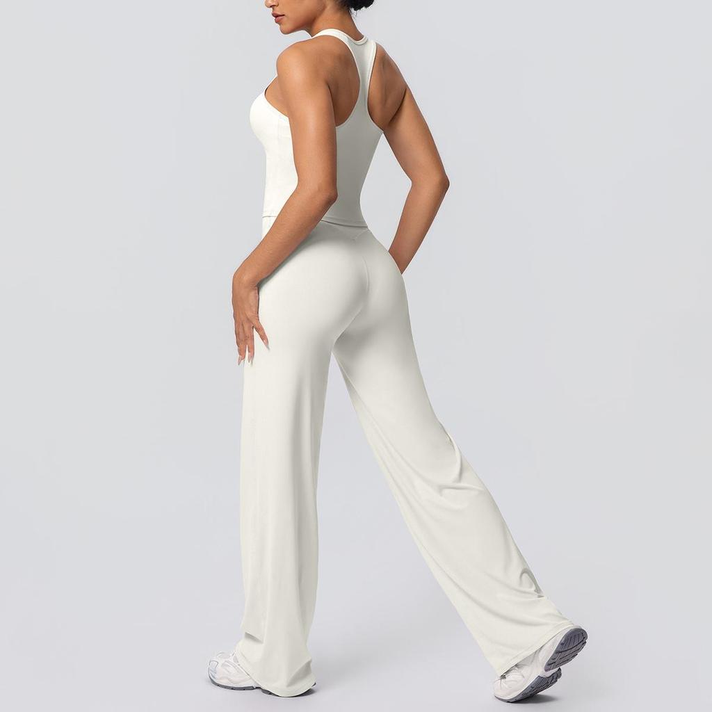 Brushed Lettering Racerback Sports Vest and Quick-Drying Yoga Pants Set