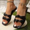 Flat-bottomed Slippers Women's 2025 Summer New Square-headed Open-toed One-word Drag Large-size Bow Slippers Casual Cool Slippers