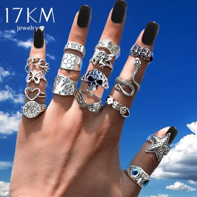 Vintage gotické prsteny s květinovým srdcem lebky pro ženy Hip Hop Punk Stříbrná barva Anděl Frog Butterfly Prsten Šperky