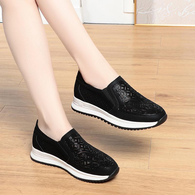Women Mesh Breathable Fashion Round Toe Sneakers Wedges Shoes Daily Casual Slip-on Walking Female Thick Bottom Vulcanized Shoes