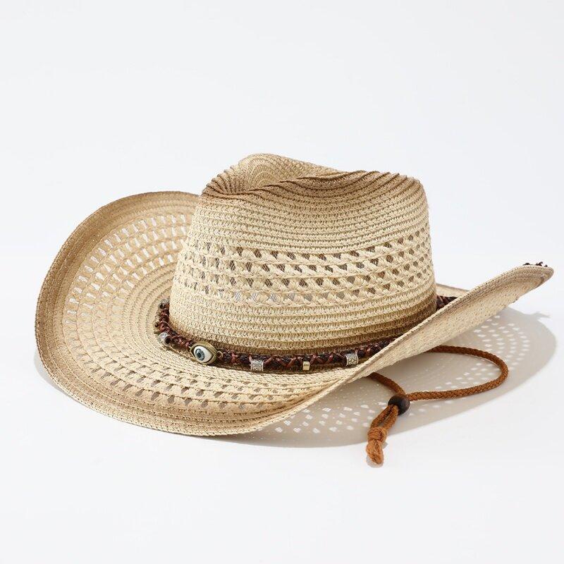 Spring and summer men's and women's hollow straw hats, ethnic style European and American cowboy hats, outdoor sunshade sunscreen hats, travel hats