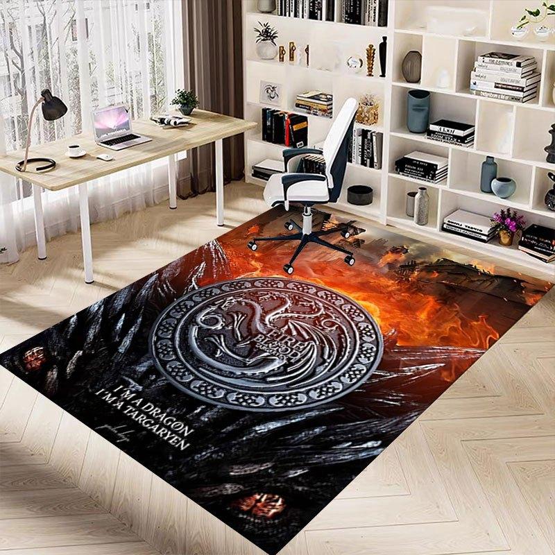 1pc Fire and Blood Office Carpet Chair Mats, Home Decor Mat | Fantasy Theme Mat | Durable Mat, Dragon DecorB07