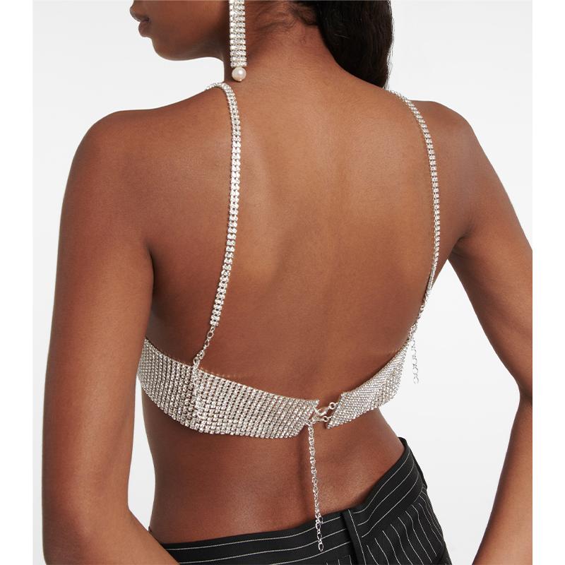 Nouveauté 2023 Chaîne de Soutien-gorge Sexy pour Femme à Strass Bandeau Maille Argentée Poitrine Bijoux en Cristal Haut