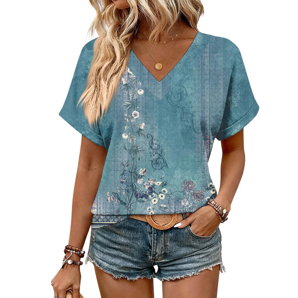 Womens Summer Tops  Short Sleeve V Neck Shirts Casual Dressy  Summer Blouses Tunic Top