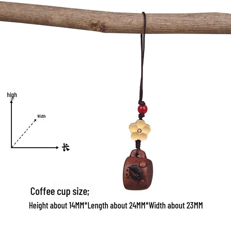 Peach Wood Coffee Bean Teddy Bear Heart Handbag Charm Pendant Keychain
