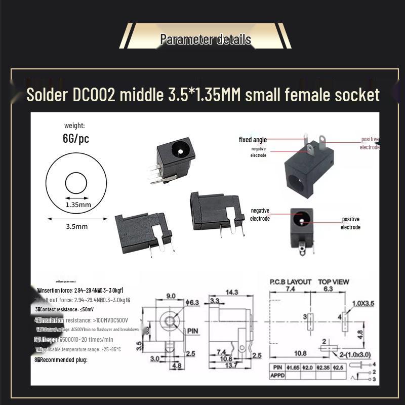 DC Female Socket DC35135/5521/25mm with Threaded Charging Soldering - Model DC-022/025/099