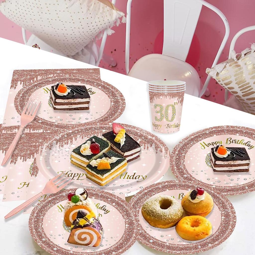 30th Birthday Decorations For Her Rose Gold Plates Napkins CupsTablecloths Hello30 Balloons 30th Birthday Party Favors For Women