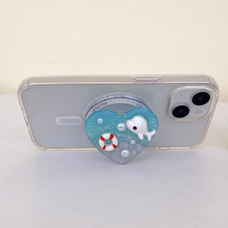 Japanese Small Fresh Ocean Pearl Mobile Phone Airbag Bracket Magnetic Suction Back Sticker Starfish Dolphin Retractable Portable Niche