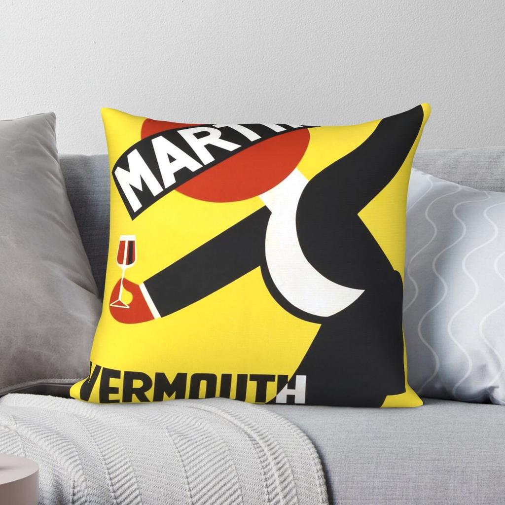 Retro Martini Vermouth Square Pillowcase Polyester Linen Velvet Creative Zip Decorative Throw Pillow Case Home