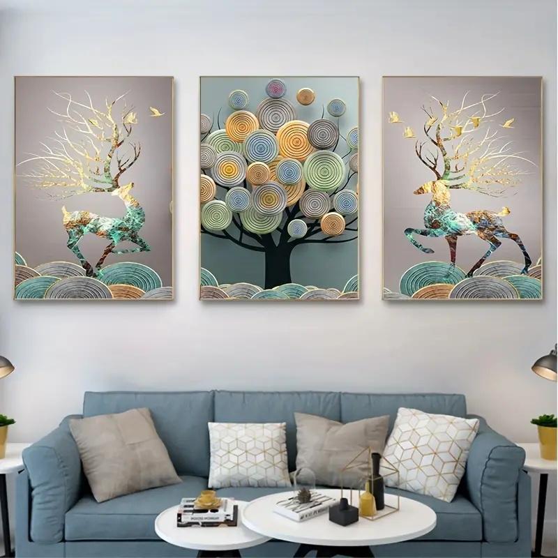 3pcs Abstract Poster Chinese Feng Shui Golden Rich Tree Print Wall Art Canvas Painting Art for Living Room Cuadros Decoration
