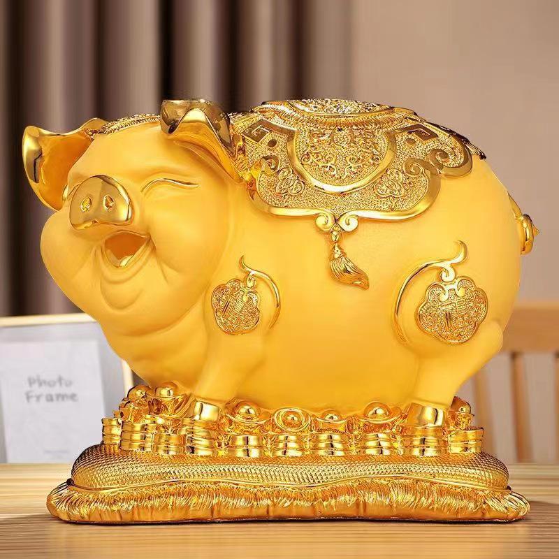Gold Pig Coin Bank - Wealth-Attracting Figurine Gift for Children & Adults, Creative Birthday Present for Those Born in the Year of the Pig