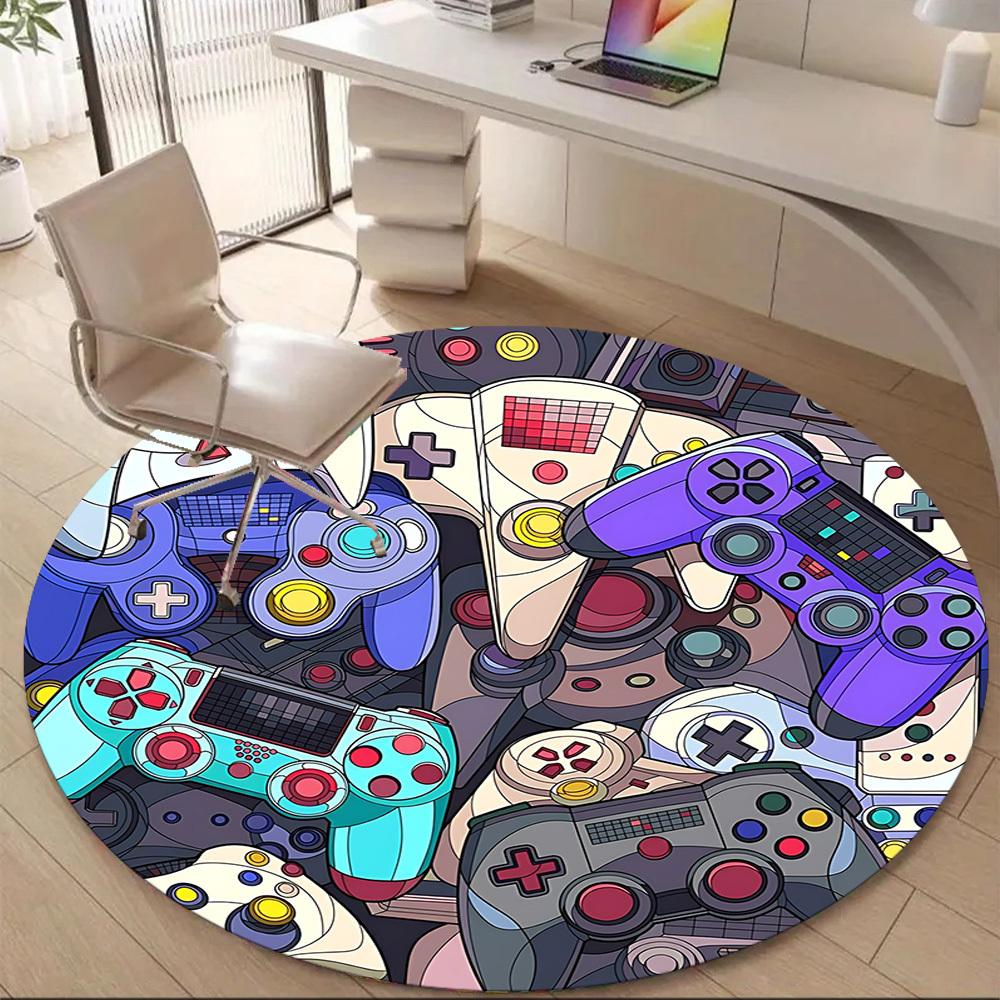 1PC Gaming Controllers Office Round Area Rug, Indoor Mat Suitable ForOffice, Under Office Chairs Bedroom Living Room Home Decor, Room Deco, D131