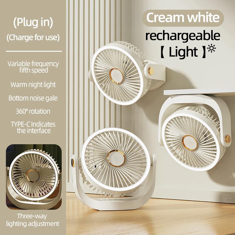 1200mAh Rechargeable USB Desk Fan 5 Speed 3 Level Night Light Quiet Cooling Fan for Home Office Bedroom Dorm Outdoor Use
