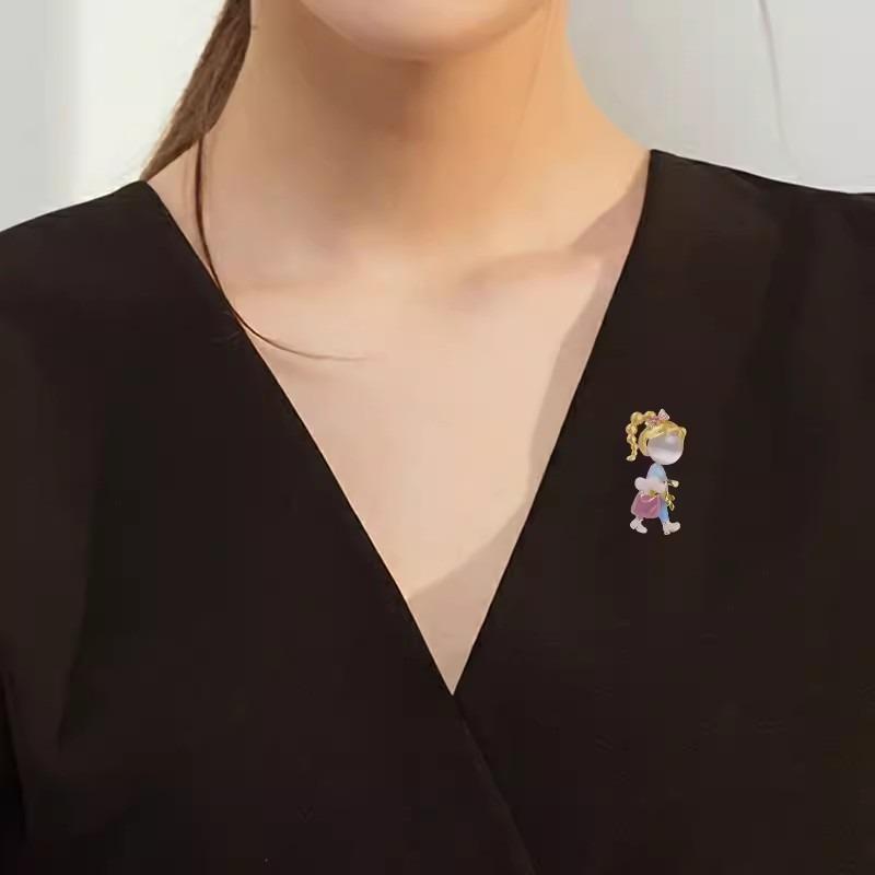 Niedliche Cartoon-Brosche für ein tropfendes Mädchen, modischer und vielseitiger Anstecker für Anzüge, Designgefühl und Nischen-Korsagen-Accessoire