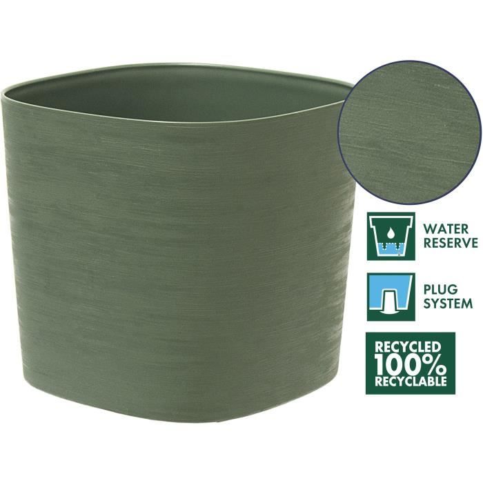 Pot avec réserve d'eau - GARDEN ID Respect - Vert de gris 30 x 30 cm - 100% déchets ménagers - 100% recyclable - Surface structurée.
