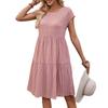 Women Summer Casual O Neck Solid Color Loose One Piece Dress