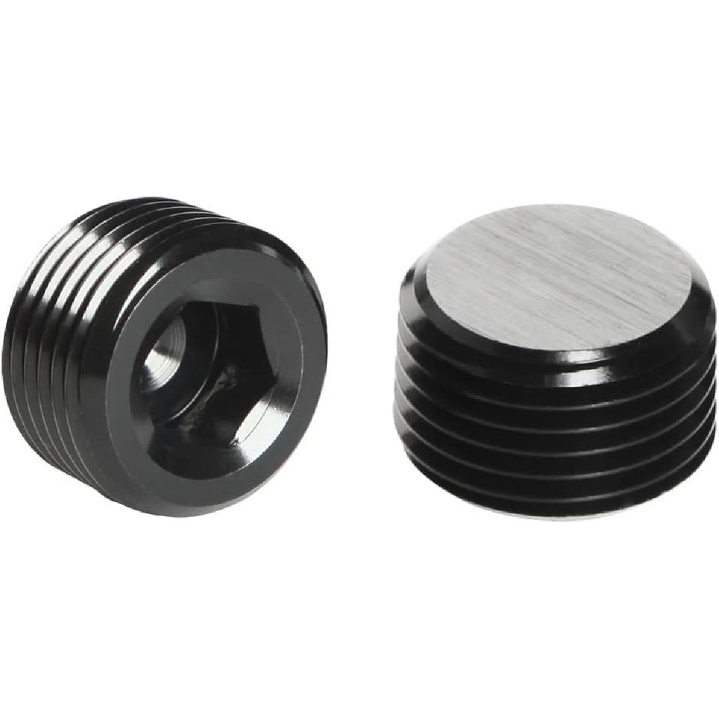3/8 NPT Male Thread Allen Head Socket Pipe Plug Fitting Aluminum Black, Pack of 2