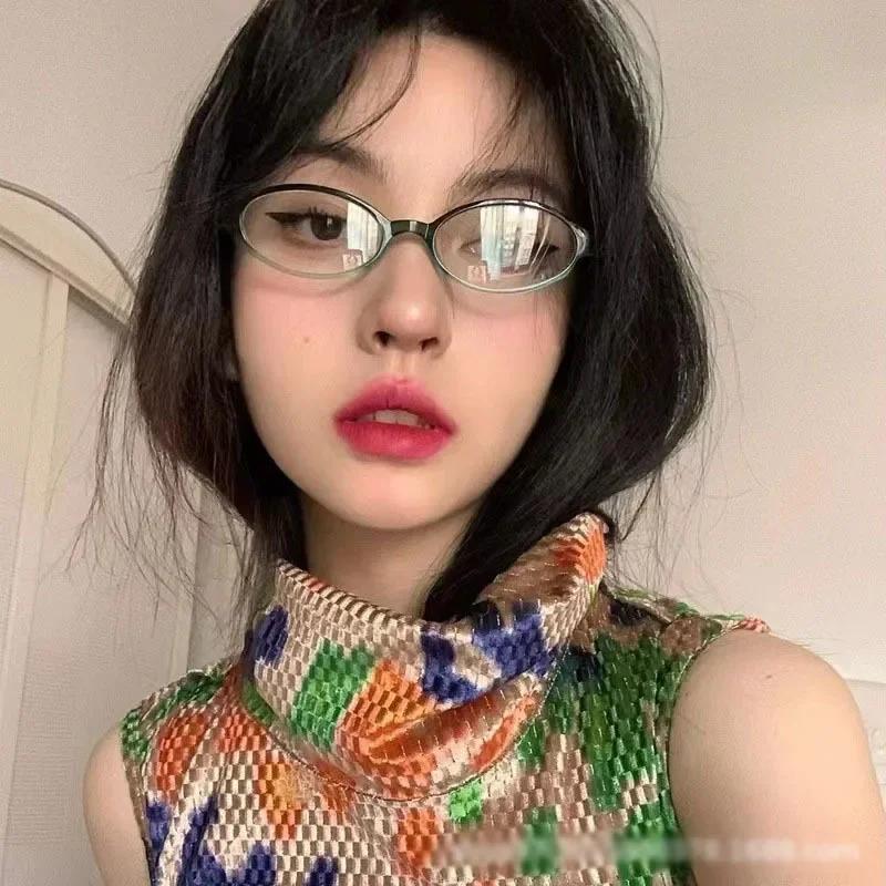 10Pairs Vintage Small Oval Glasses Girls Y2K Style Red Green Frame Glass Eyewear Decorative Outdoor Anti-blue Eyeglasses Gifts