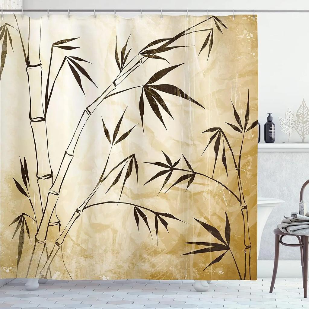 Unframed Bamboo Zen Shower Curtain Green Nature Forest Stone Spa Candle Summer Tropical Bamboo Forest Orchid Bathroom Decor With