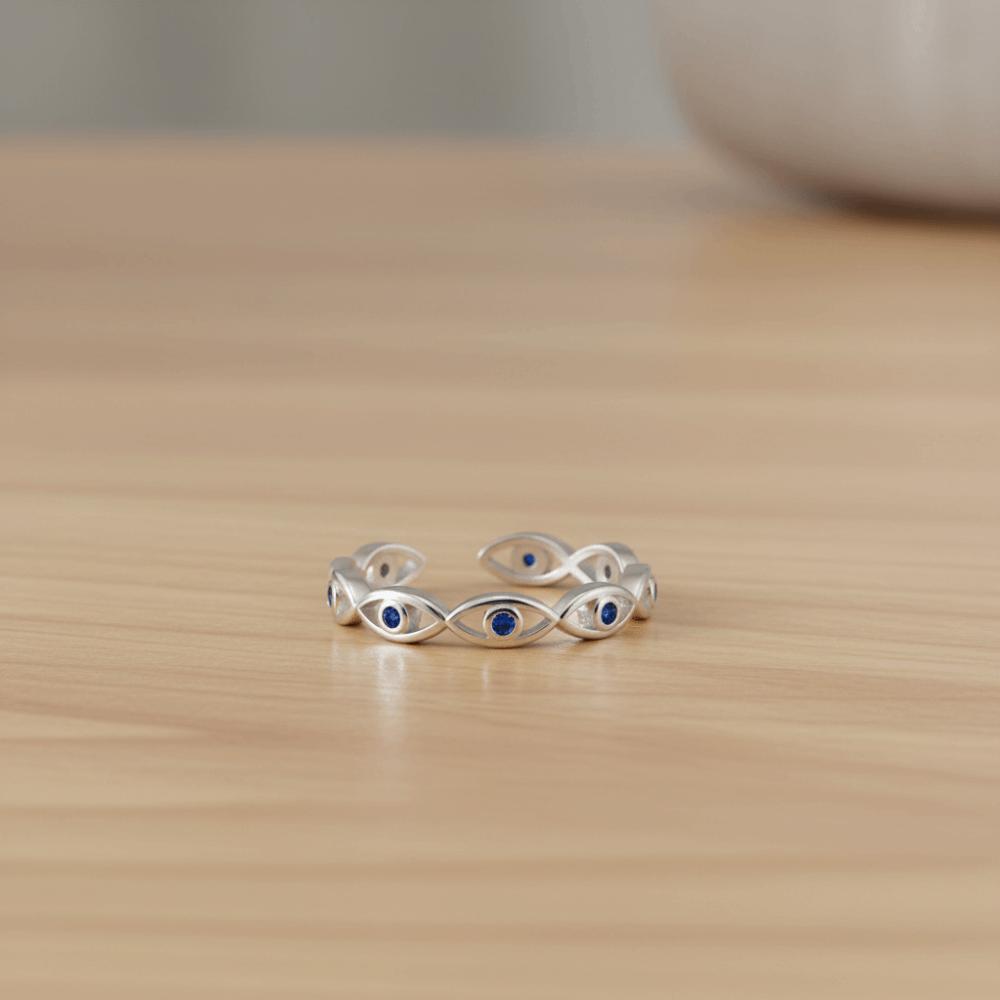 Gold Unique Demon Eye Open Ring Trendy Index Finger Turkish Ring Wedding Band Adjustable Blue Zircon Ring Daily