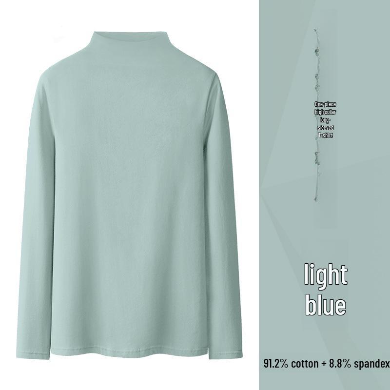 

Женская черная футболка со средним воротником и длинными рукавами для похудения - корейский стиль 3XL светло-синий