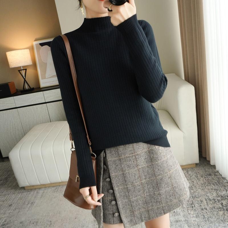 

Design sense integrated fleece semi-turtleneck fleece sweater bottoming shirt women s autumn and winter new knitted sweater warm and thicker S