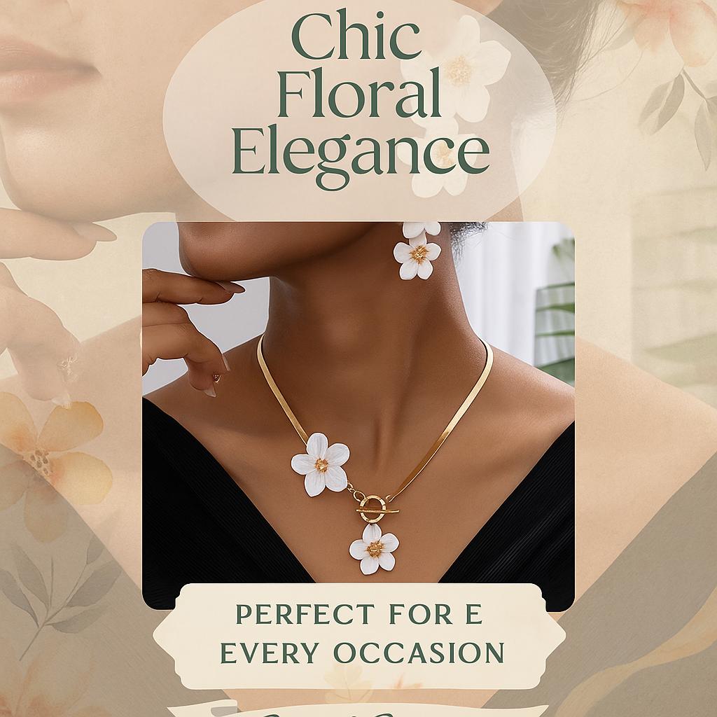 Fashionable and Elegant Flower Pendant Necklace and Earrings Jewelry Set Suitable for Women's Daily Gatherings  Parties  Holiday Travel  and As a Gift
