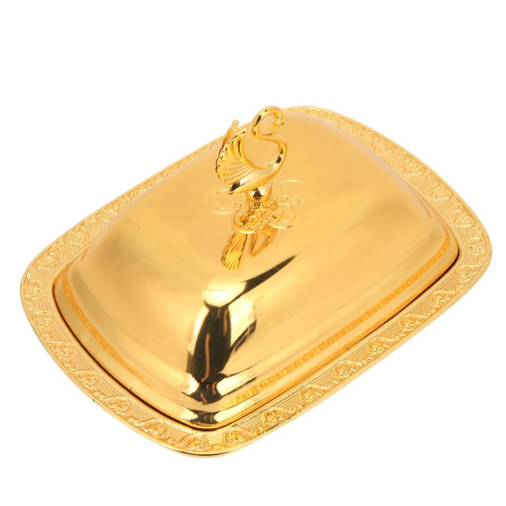 2pcs Swan Handle Lid Decorative Dessert Platter Gold Metal Fruit Plate Buffet Serving