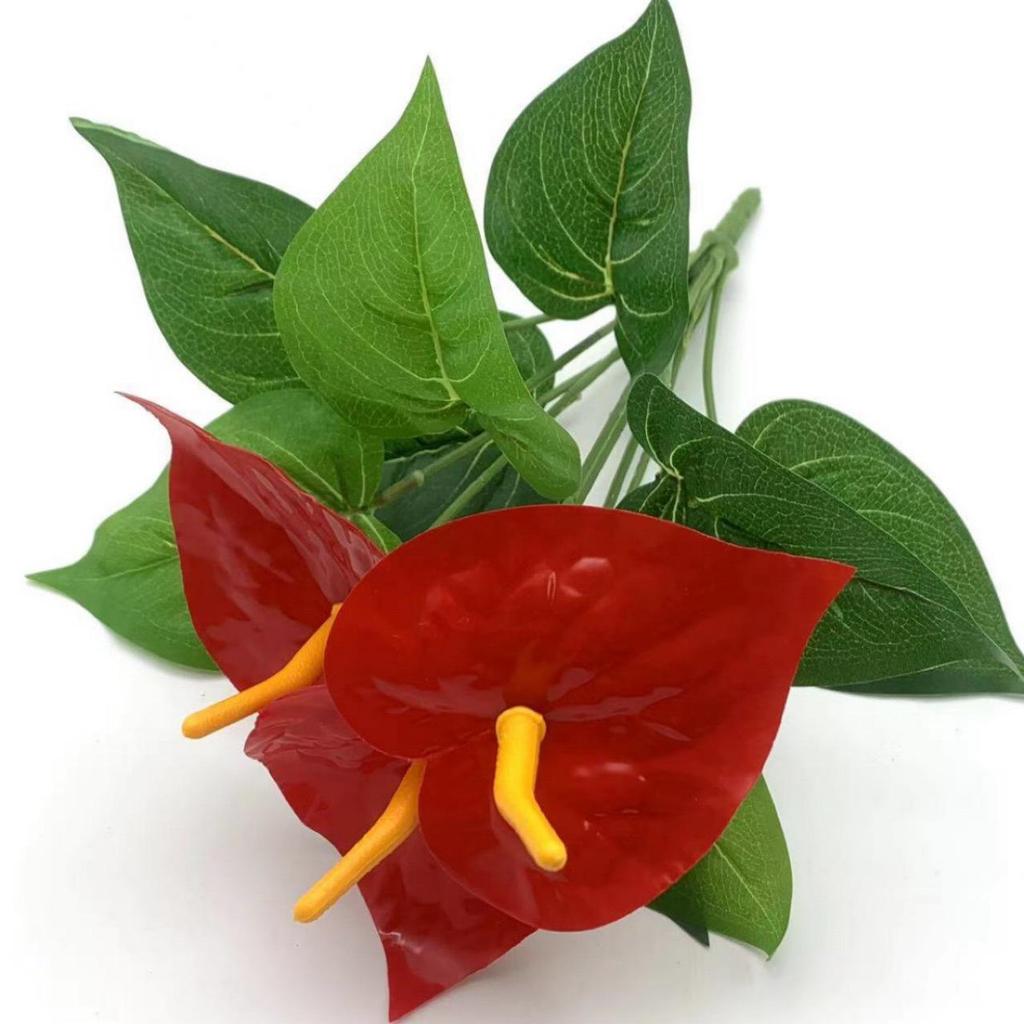 Artificial Red Anthurium Flower Bunch - 12 Heads, Perfect for Wall Decor, Wedding Ornaments, Potted Displays