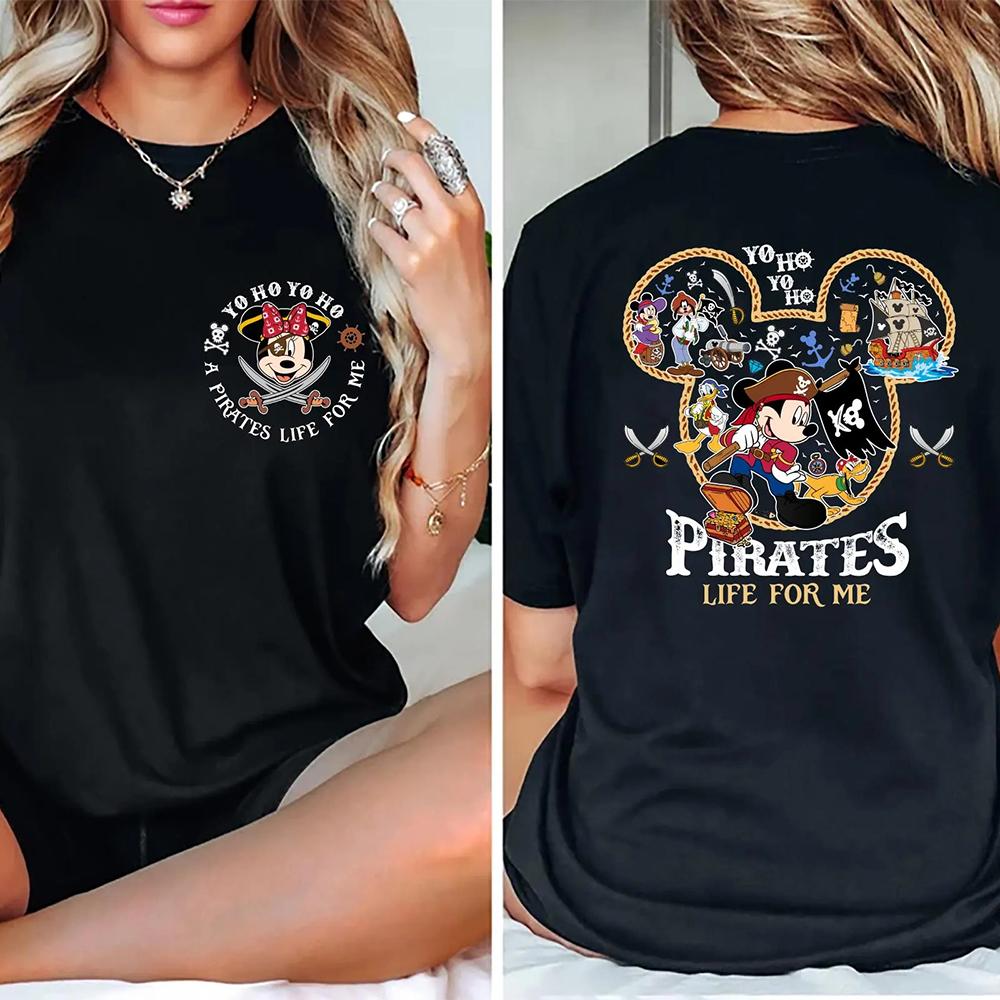 New Mickey Minnie Pirate Cartoon Print Womens TShirt Family Sweatshirt Summer Loose Breathable Short Sleeve