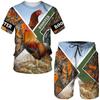 Cool King Rooster Hunting Camo T-shirt Shorts Suits for Men Summer Casual O-Neck Tees Male 3D Print Tracksuit Two Piece Sets