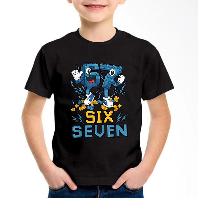 Neues lustiges Sechs Sieben Italienisches Gehirnfäule 67 Nummern Grafikdruck T-Shirt Junge/Mädchen Sommer Kurzarm Kinder Bequemes T-Shirt Top