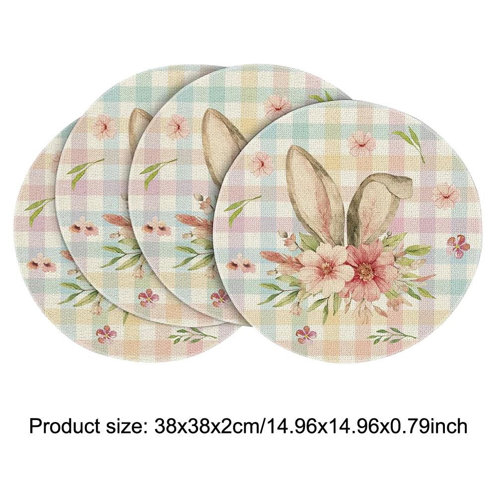 4 PCS/Set Easter Round Placemats Linen Spring Farmhouse Round Table Mats Easter Placemats for Easter Party Dining Decoration