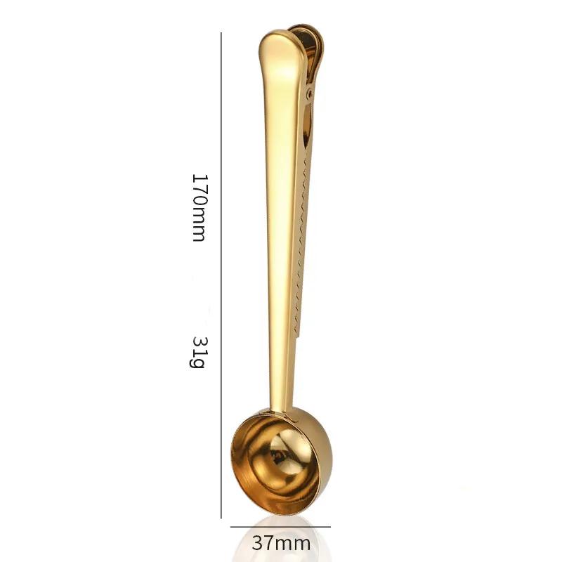 Multifunctional Coffee Scoops with Clip Powder Flour Measuring Tools Stainless Steel Bake Spoons Measure Spoons Food Sealing Clip Reusable Ya1025