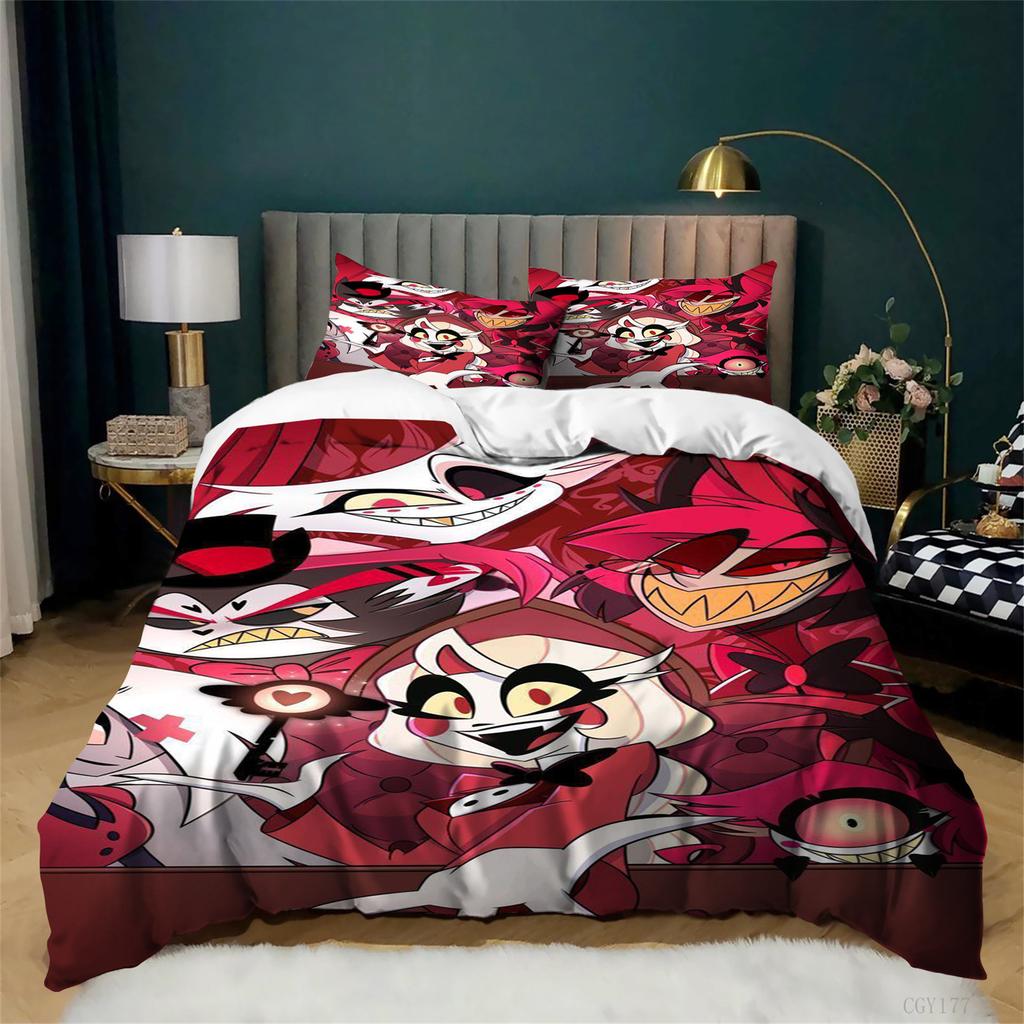 3-Pcs Hazbin Hotel Duvet Cover Set Soft Bedding Set Lightweight Quilt Cover All-Season Alastor For Girls Animation Fans