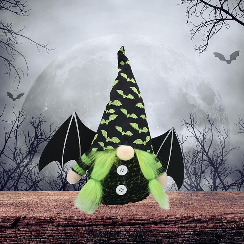 1Pc Halloween Decor Elf Decoration Gnome Dolls Party Supplies Handmade Plush Doll with Bat and Spider Patterns with Bat Wings