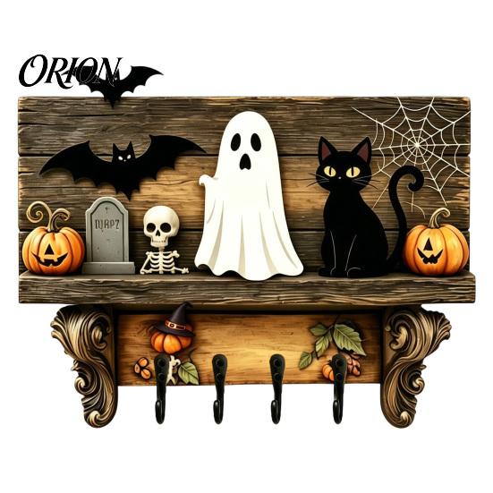 Wooden Ghost Decorations for Home Halloween Key Holder, Lady Holder with 4 Hooks, Wall Decor Mounted Spooky Rack Organizer Entryway Hallway Decorative