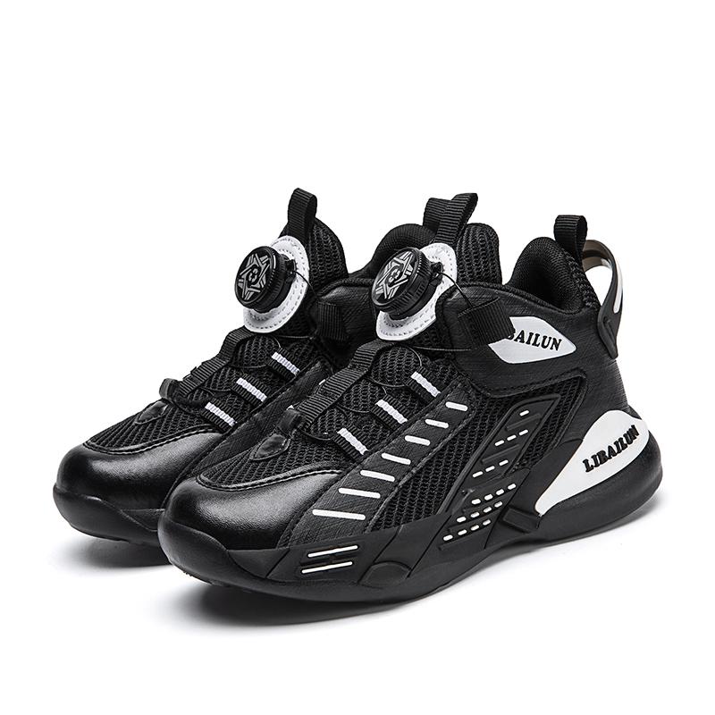 Kids Sneakers Basketball Shoes Boys Spring Fashion Rotating Button Anti-slip Shock Absorption School Students Sports Shoes