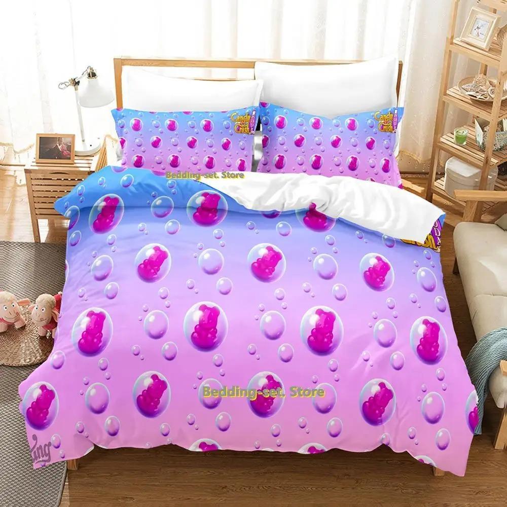 

Kawaii Candy Crush Soda Saga Комплект постільної білизни Single Twin Full Queen King Size Bed Set Adult Kid Bedroom Duvetover Sets Anime Bed AU Single 140x210cm