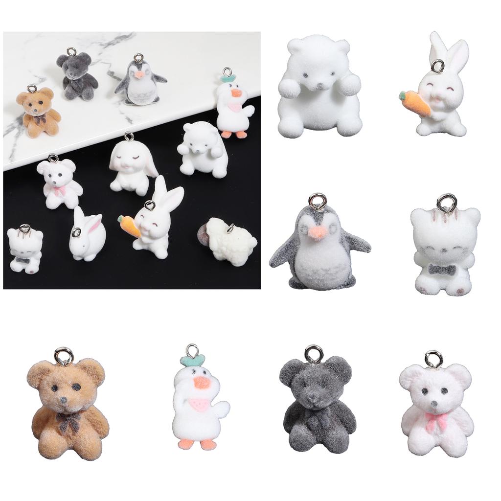 Cute Flocking Pendant Set for DIY Jewelry Making Colorful Flocking Pendants Keychain Decoration for DIY Jewelry Supplies