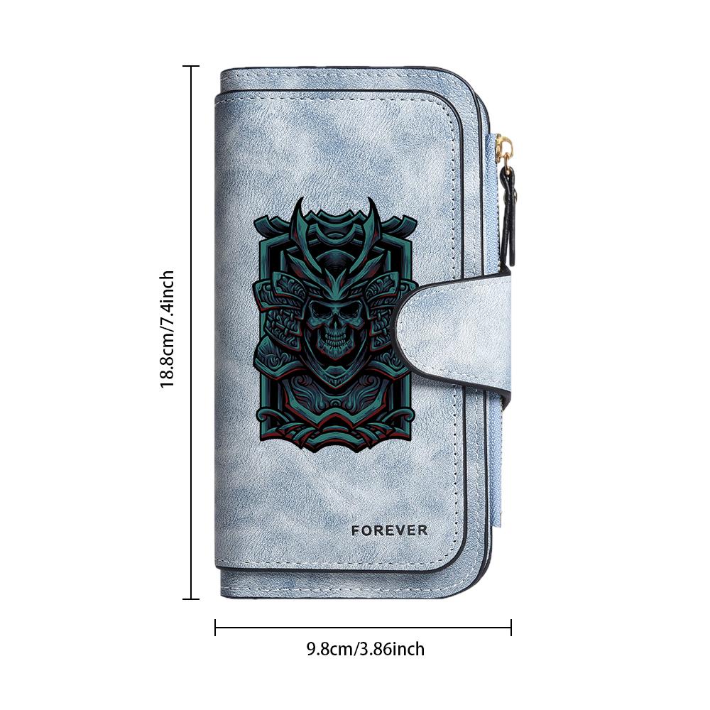 Cool Samurai Skull Print Long Wallet Fashion Casual Portable Card Holder Classic Stylish Daily Use Purse