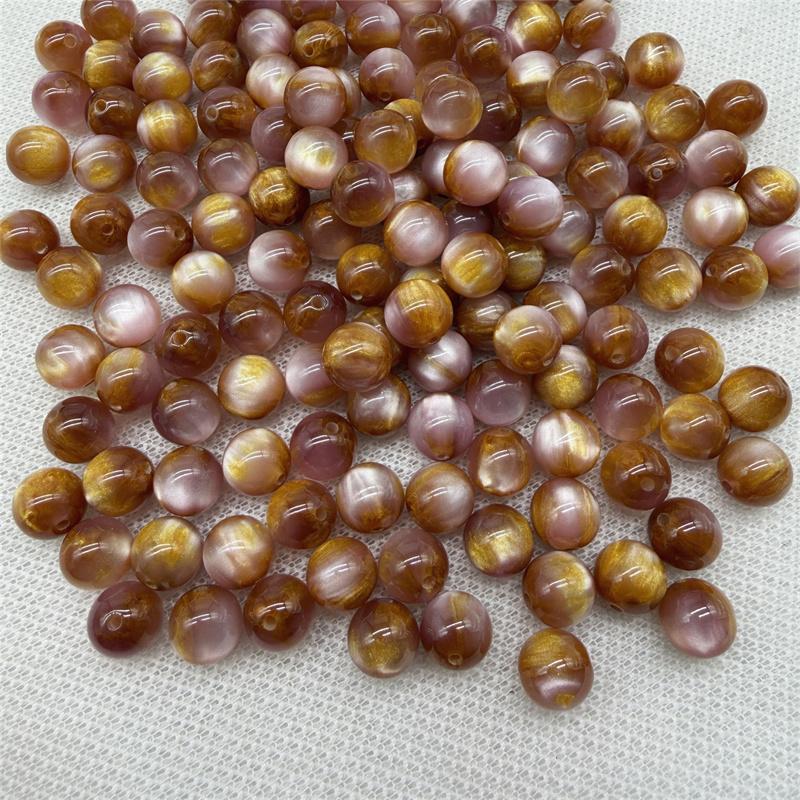 20pcs 10mm Flowing Light Dyeing Gilded Resin Beads Imitation Cat Eye Beads DIY Bracelet Beads Phone Chain Decoration